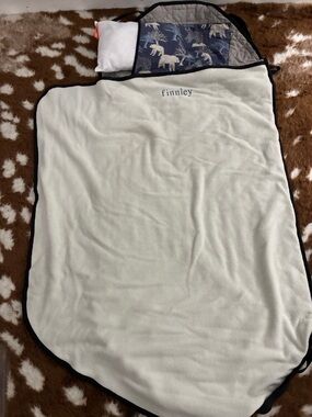Urban Infant Nap Blanket with Navy Trim and Animal Print Hood